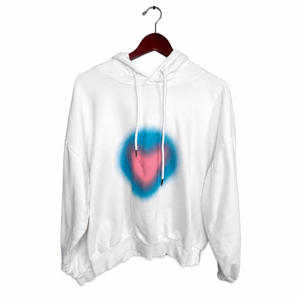 Aelfric Eden Womens Hoodie Size M White Heart Graphic Oversized Boxy Streetwear - Picture 2 of 8